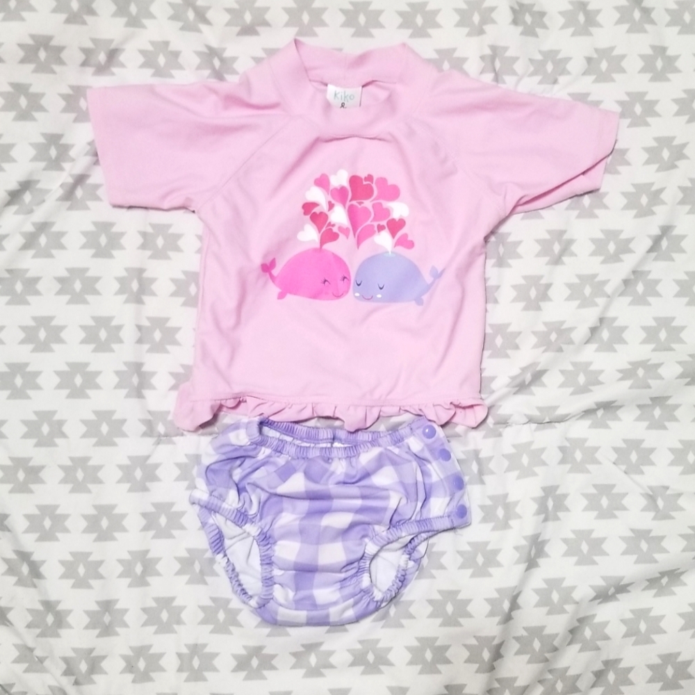 NWOT Kiko & Max- L - Pink and Purple Rash guard swimsuit two piece